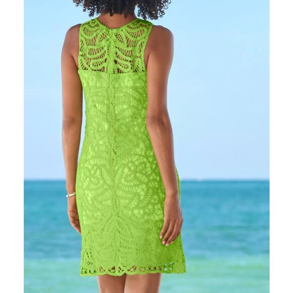 Boston Proper Sleeveless Crochet Dress Green Medium Lined Shift - Picture 8 of 8